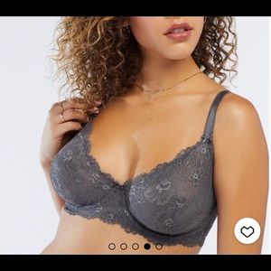 Unlined Floral Lace Bra - gray size 36DD